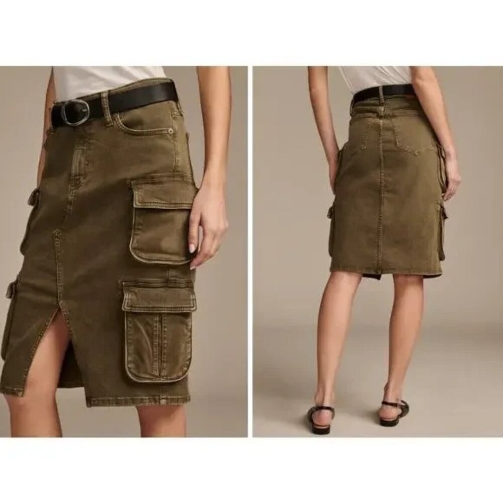 Lucky‎ Brand Olive Green Cargo Pencil Skirt 00/24 Utility Pockets New Front Slit